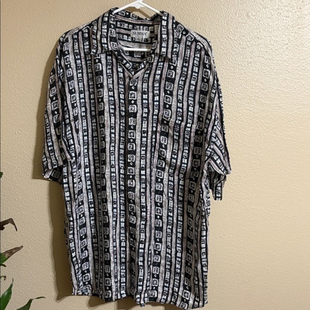 Summa 100% Silk Black and White Patterned Shirt